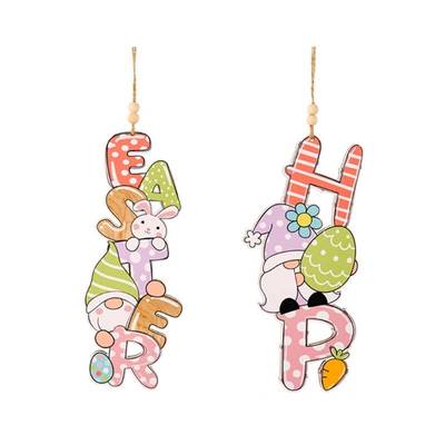 Easter Gnome Wooden Ornaments Colorful Bunny Egg Hanging