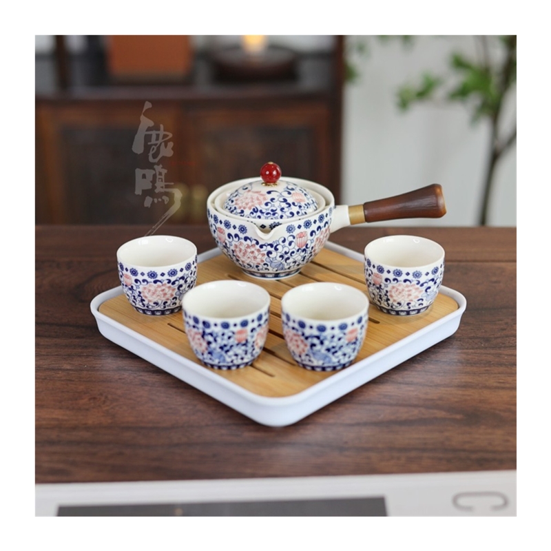 逍遥泡仿古青花陶瓷侧把小康泡带过滤茶具防烫复古缠枝莲中式/yyp