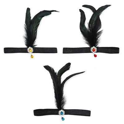 Halloween Bachelor Party Feather Headband Gem Black Hair Acc