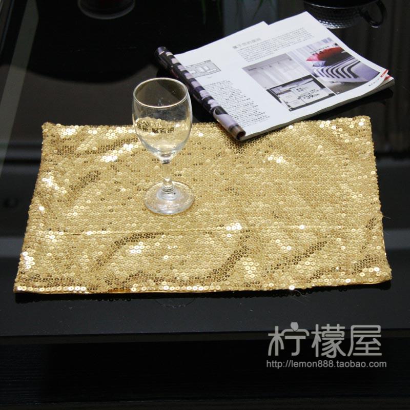 可定制整齐金色亮片餐垫珠片桌垫盘碗隔热垫欧式餐巾5色可选