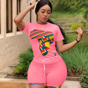 Plus Size 2 Piece Matching Set Women Tracksuit Print Short S