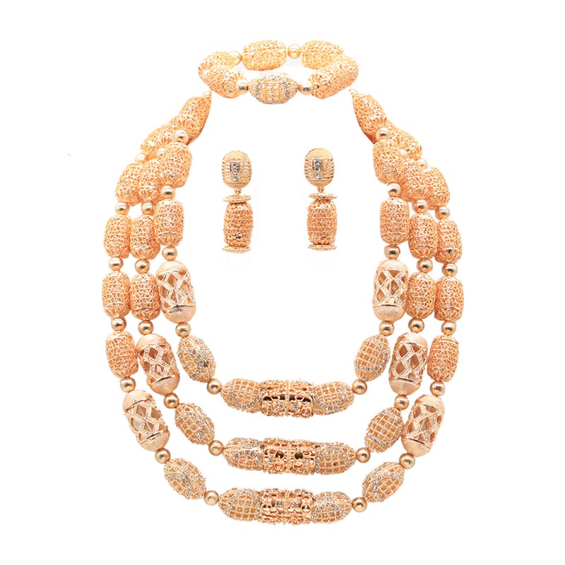 African Lady Jewelry Set 2021 New Design 3 Layers Dubai Gold