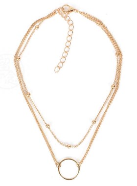 。Round bead chain metal necklace simple alloy Circle Pendan