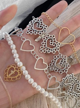 Short hollow peach heart clavicle chain 项链镂空桃心锁骨链女