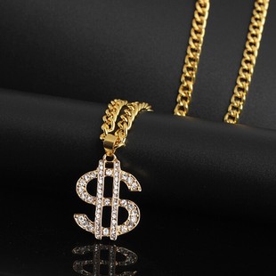 Men Gold Dollar Pendant Necklace Gangster Pimp Hip Hop Chain