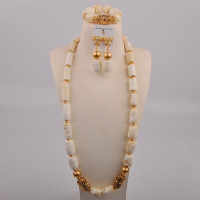 White Coral Beads African Jewelry Set for Groom Nigerian Cor