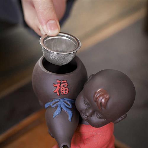 茶宠小和尚小孩茶漏滤茶器紫砂茶盘茶壶茶台摆件功夫泡茶道过滤杯