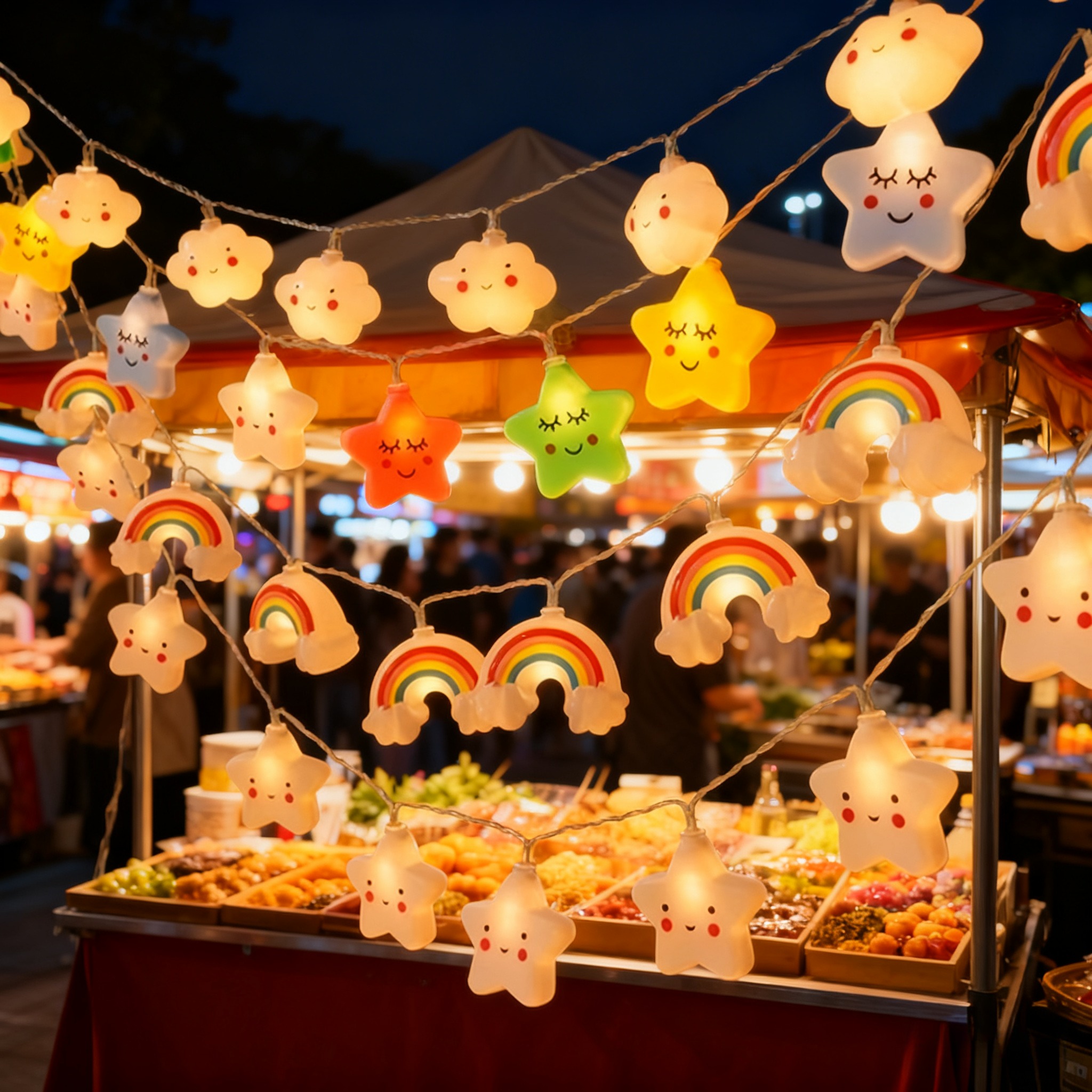 夜市摆摊氛围灯充电款 led彩灯串帐篷布置云朵星星灯串装饰彩灯串