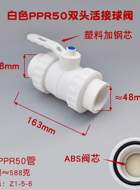 PPR白色20 25 32双活接球阀ppr灰色40 50 63 75 90 110热熔阀门