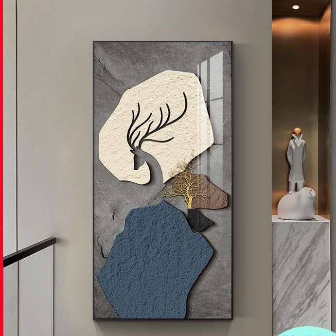 入户玄关装饰画正对门客厅走廊挂画轻奢抽象楼梯过道壁画麋鹿墙画图片