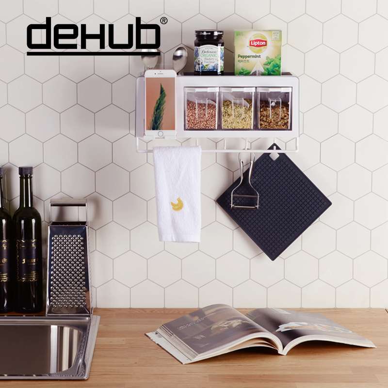 Dehub多功能一体式调料罐子无痕贴免打孔家用厨房壁挂组合调料盒