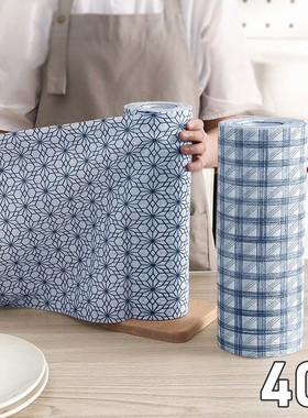 蓝色方格厨房抹布卷式可挂懒人抹布清洁布干湿两用