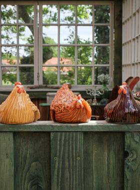 直销新款跨境新品母鸡夹梯子树脂工艺品摆件有趣动物家居庭院装饰