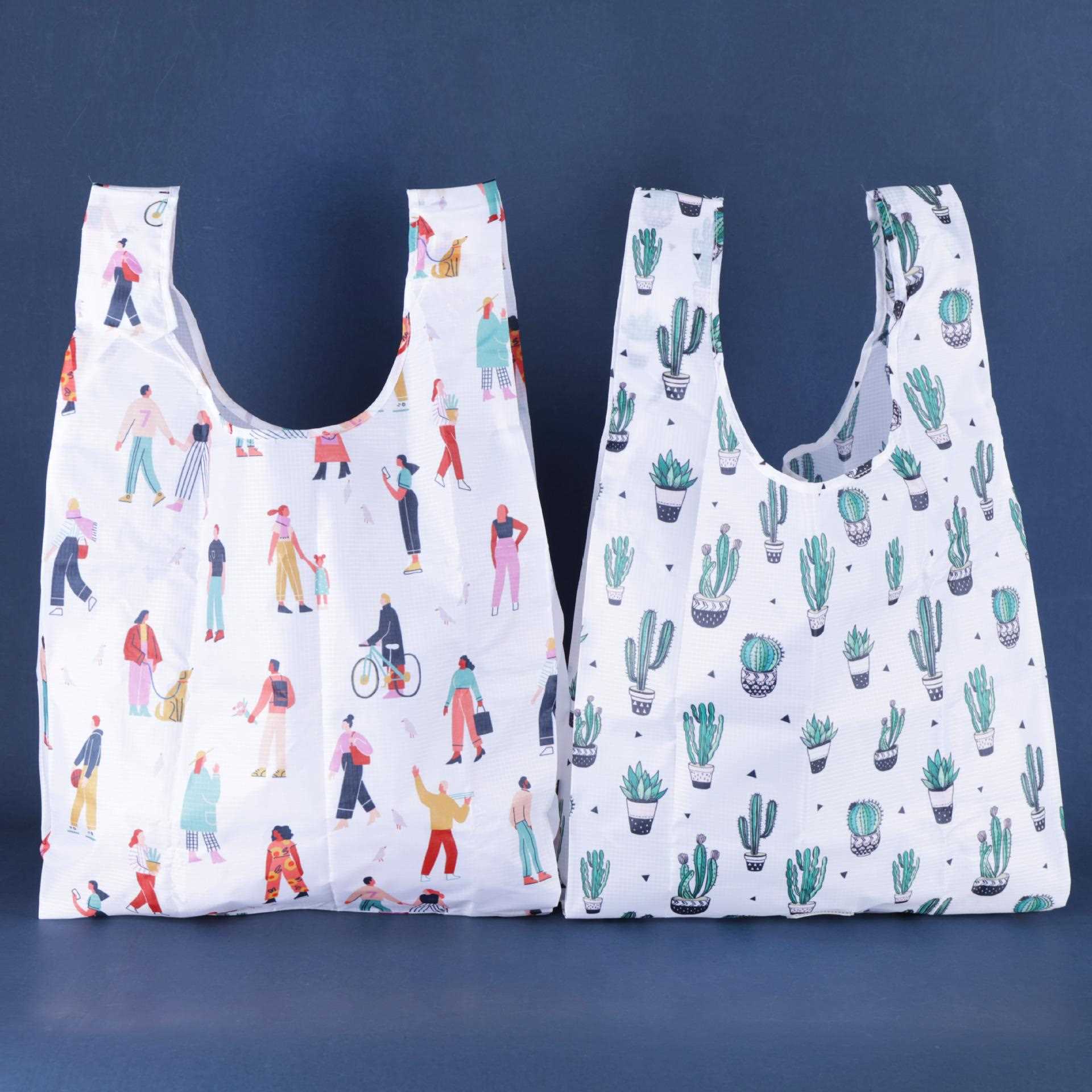 直销新款加厚购物防水RPET可折叠便携210d涤纶环保尼龙背心袋收纳