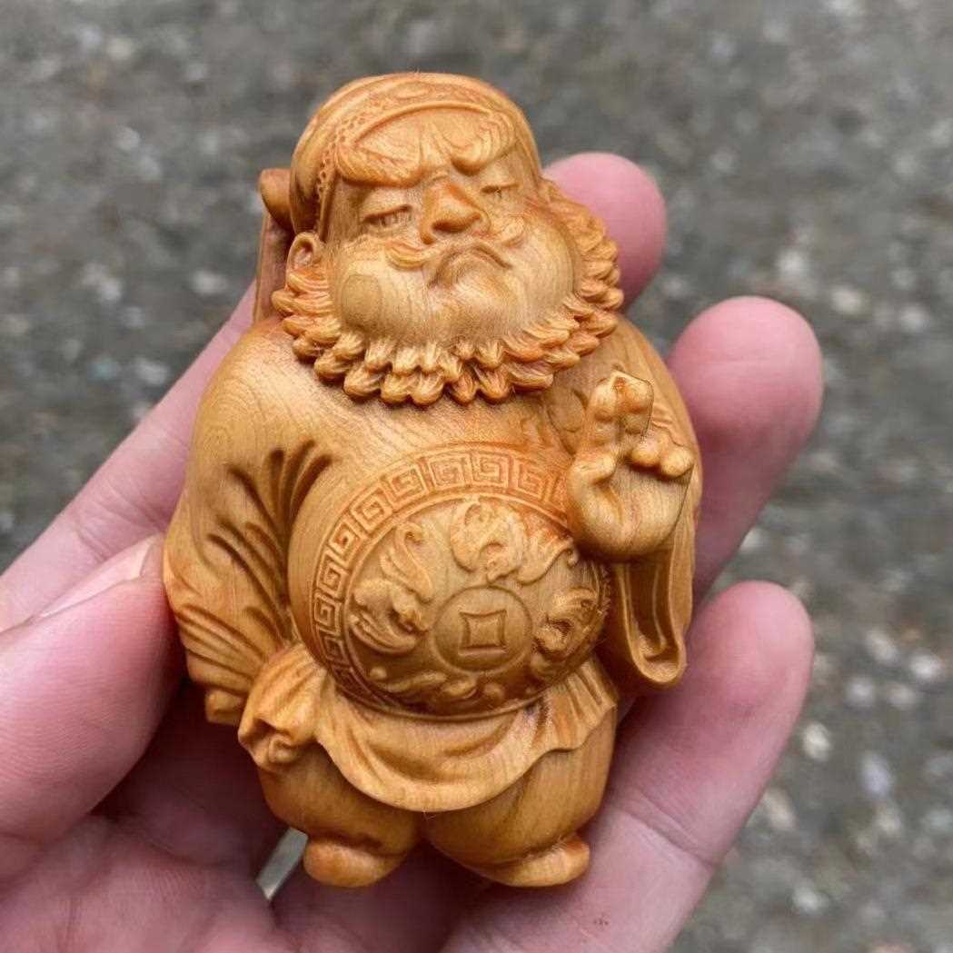 直销新款崖柏黄金檀黄杨木雕送福钟馗车挂件 天师人物降妖除魔一