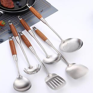 直销新款304不锈钢锅铲梨花木手柄厨具家用汤勺漏勺煎铲饭勺厨房
