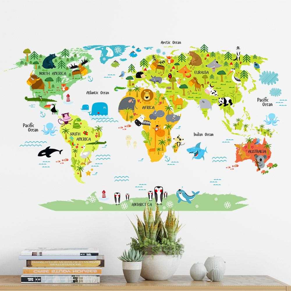 直销新款卡通动物旅行map家装饰墙贴儿童卧室书房背景贴纸跨境ZC-