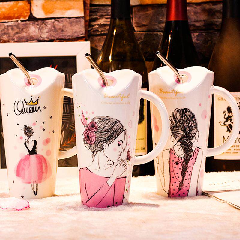 直销新款杯子创意个性潮流马克杯带盖勺大容量女吸管办公室早餐可