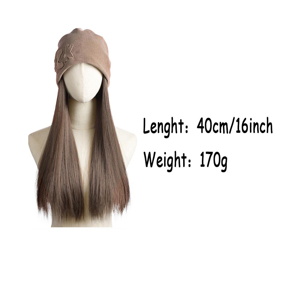 直销新款帽子假发一体女秋冬新款堆堆帽长直发网红时尚针织帽黑长