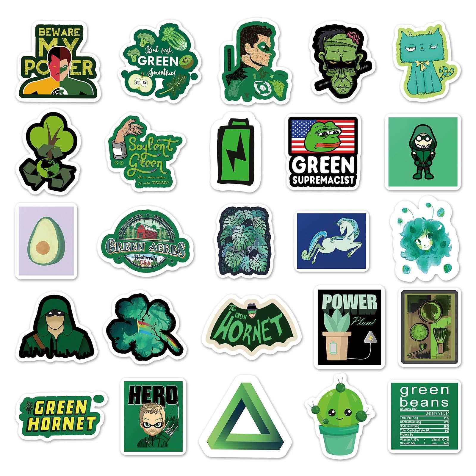 直销新款68张绿色系列不重复涂鸦个性行李箱自行车平板电脑卡通装