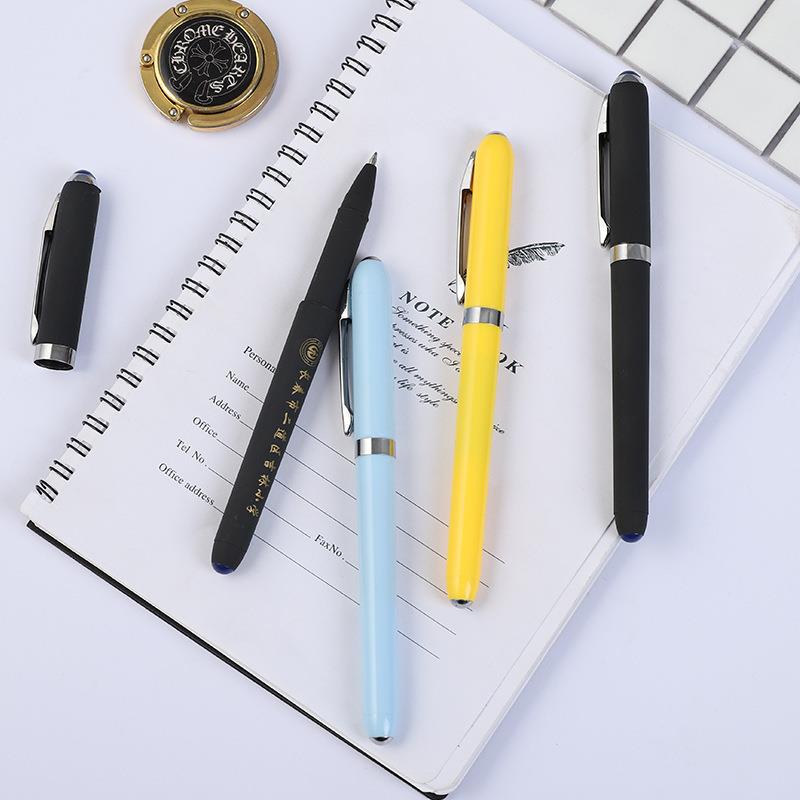 直销新款包邮大容量墨水签字笔金属笔夹喷胶logo印刷刻字展会广告