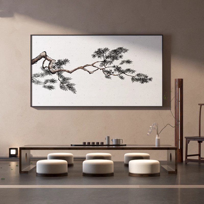 新中式装饰画客厅卧室书房壁画茶室横版中国风古典松树办公室挂画图片