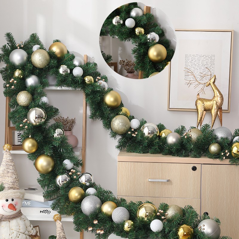 圣诞节装饰品藤条加密PVC花环商场橱窗门框布景用品成品绿色藤条