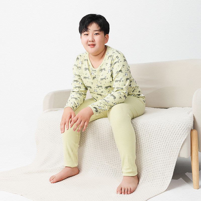 胖男童秋衣秋裤套装薄款大童打底内衣男童宽松加肥青少年大码