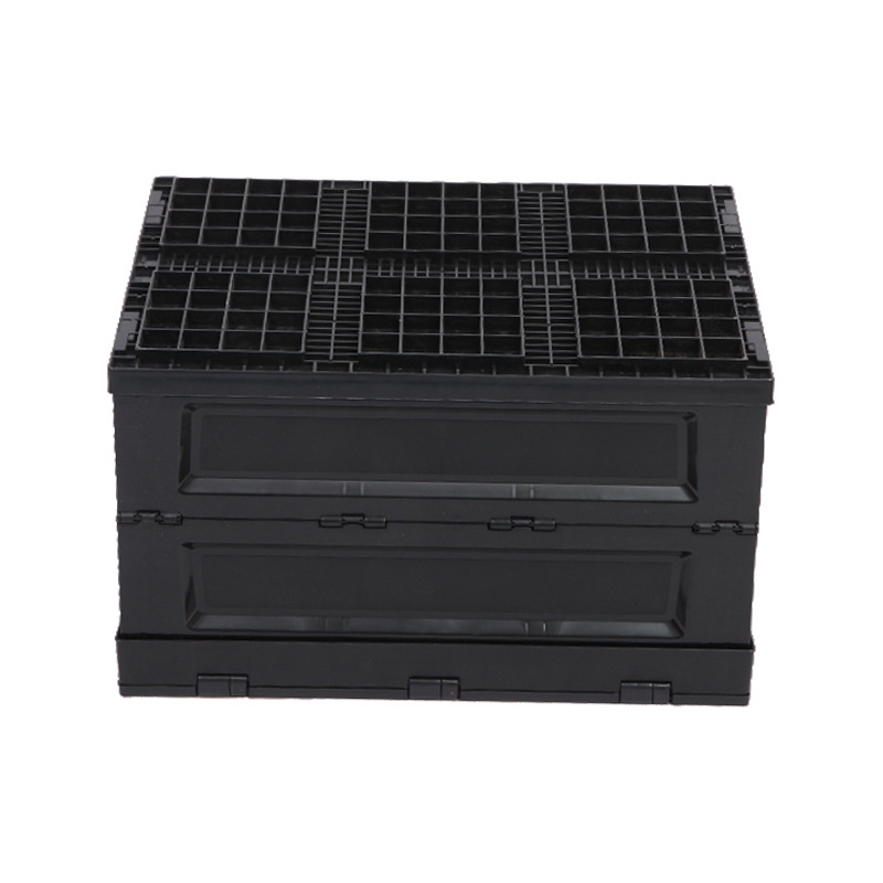 500-300折叠箱黑色带盖可印刷logo印刷组装式折叠周转箱车载储物
