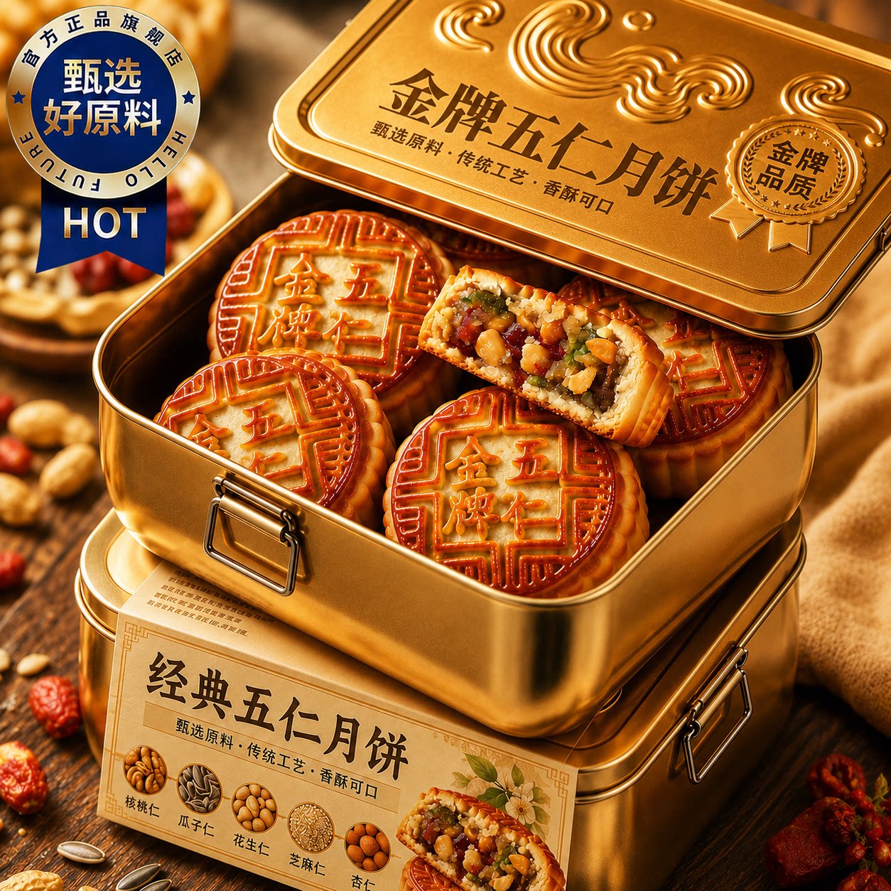正宗传统广式东北风味老式五仁月饼官方旗舰店纯手工礼盒2026新款