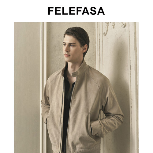 FELEFASA斐梵萨男装 26秋新款男士进口羊皮立领休闲夹克皮衣外套