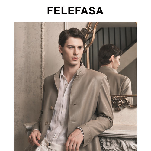 FELEFASA斐梵萨男装 26秋新男士立领正肩鹿皮便装皮衣外套