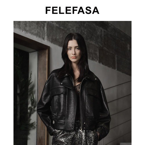 FELEFASA斐梵萨女装 26秋新款女士羊皮立领飞行员夹克皮衣外套