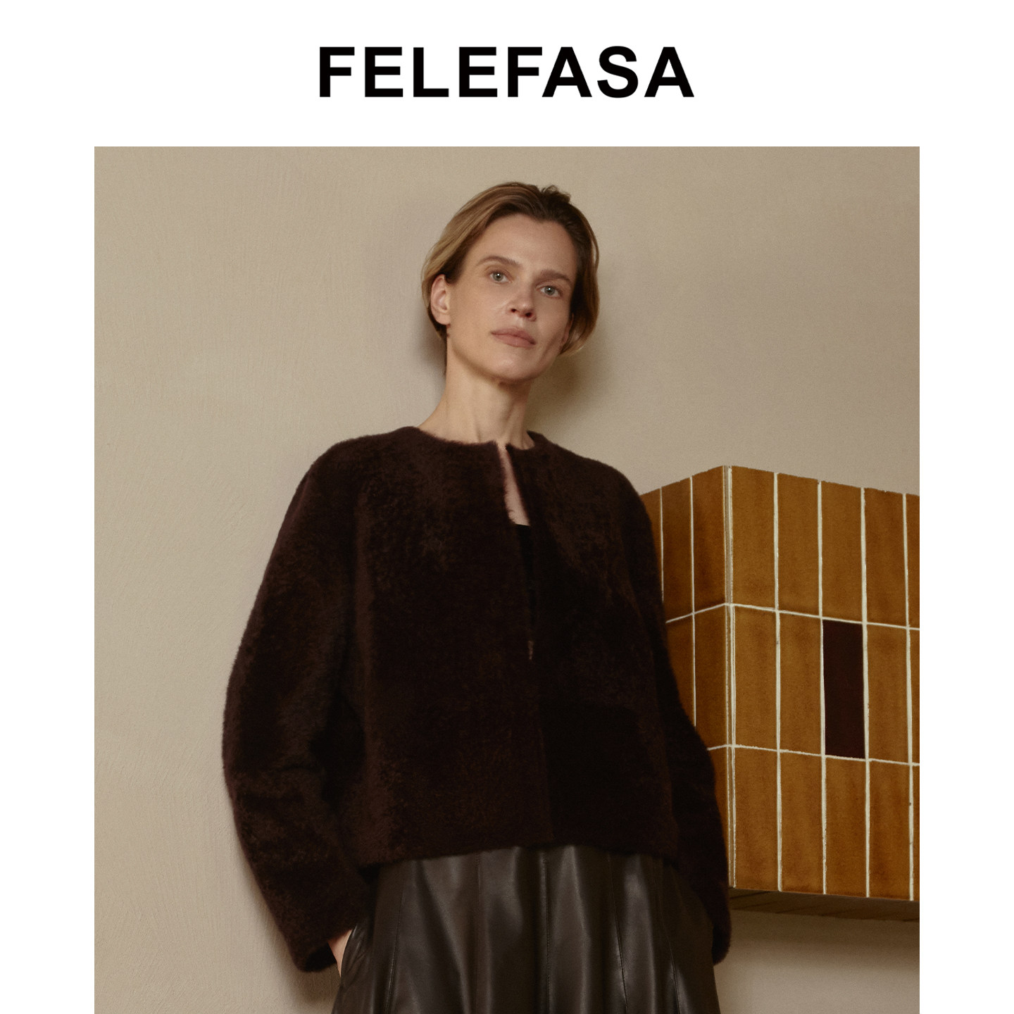 FELEFASA斐梵萨冬女装 拉贡Lacon皮毛一体双面穿圆领夹克外套