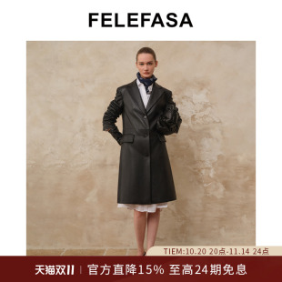 女士鹿皮单排扣长款 新品 大衣外套皮衣 25年秋季 FELEFASA斐梵萨