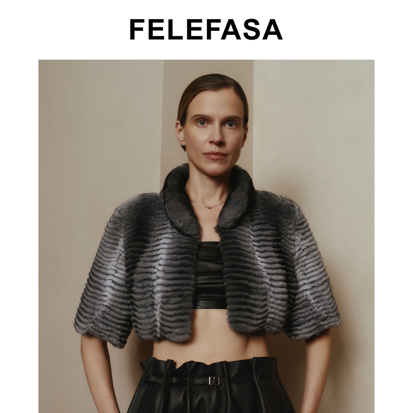 FELEFASA斐梵萨冬女装 铁灰水貂青紫蓝双面穿短款皮草夹克外套