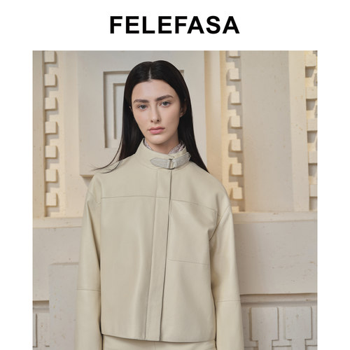 FELEFASA斐梵萨女装 26秋新款女士Bonaudo鹿皮立领休闲夹克外套