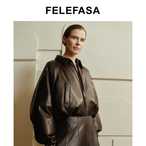 FELEFASA斐梵萨冬女装 Bonaudo羊皮短款翻领皮羽绒服外套
