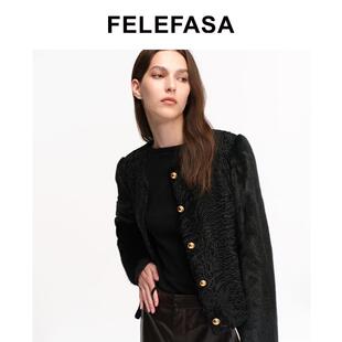 FELEFASA斐梵萨女装 斯瓦卡拉拼哥本哈根水貂短款皮草夹克外套
