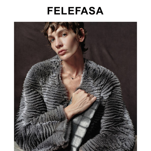 FELEFASA斐梵萨冬新品女装 青紫蓝哥本哈根水貂双面穿开衫外套