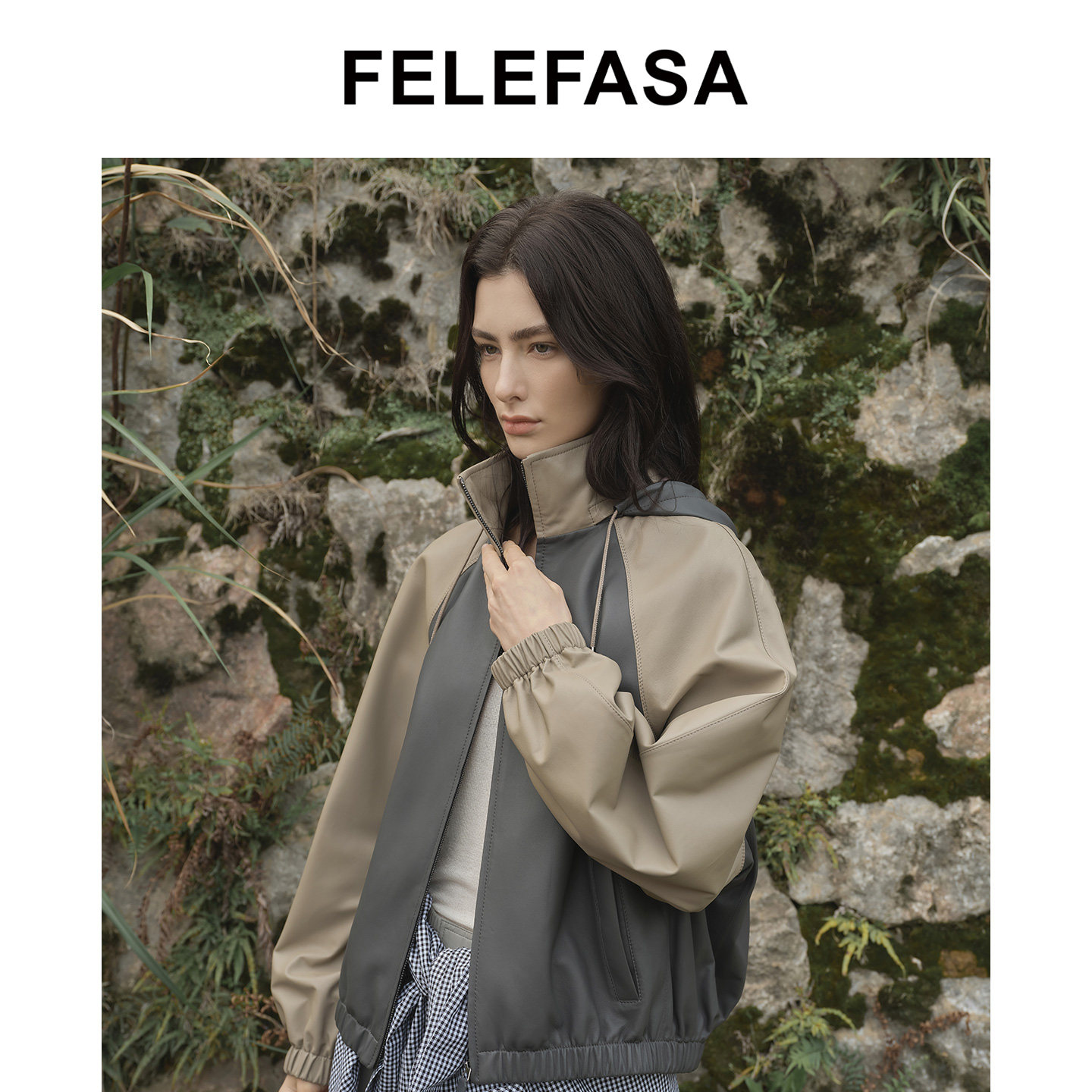 FELEFASA斐梵萨女装 26秋新款户外休闲进口羊皮立领带帽夹克外套
