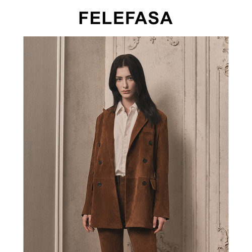 FELEFASA斐梵萨女装 26秋新女士绒面羊皮西服皮衣外套