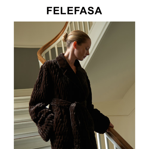 【丹麦限定】FELEFASA斐梵萨 哥本哈根水貂长款扭花皮草大衣外套