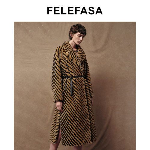 FELEFASA斐梵萨冬新品女装 哥本哈根水貂系带大衣外套