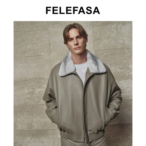 FELEFASA斐梵萨冬新品男装 Bonaudo鹿皮十字貂内里夹克外套
