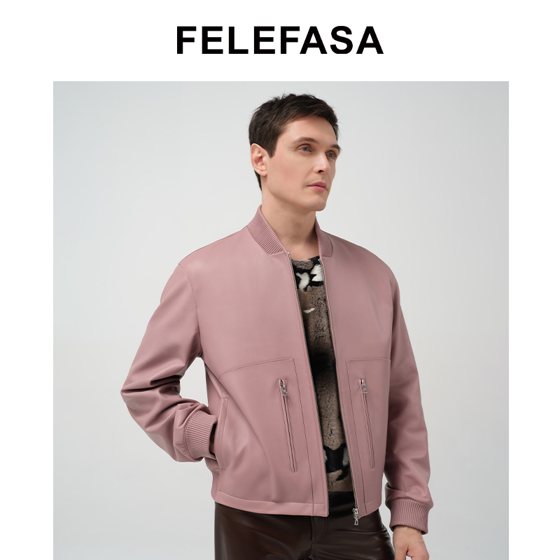 FELEFASA斐梵萨 25春男士羊皮短款立领夹克短款皮衣外套
