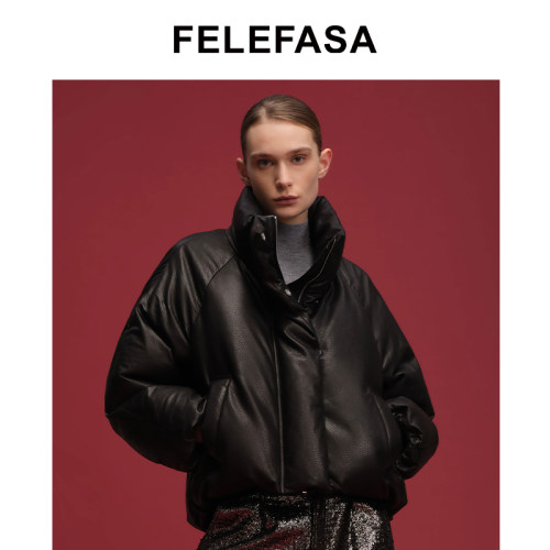 FELEFASA斐梵萨女装 Bonaudo羊皮水貂内里立领羽绒皮羽绒外套