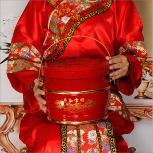 饰摆件 结婚庆用品红色塑料仿木头子孙桶三件套宝桶喜庆婚礼陪嫁装