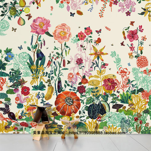 法式壁纸网红打卡布置乡村风景花园壁画咖啡厅餐厅背景墙民宿墙纸