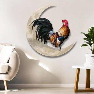 Decor Wall Metal Hanging Unique Rooster Sign Moon